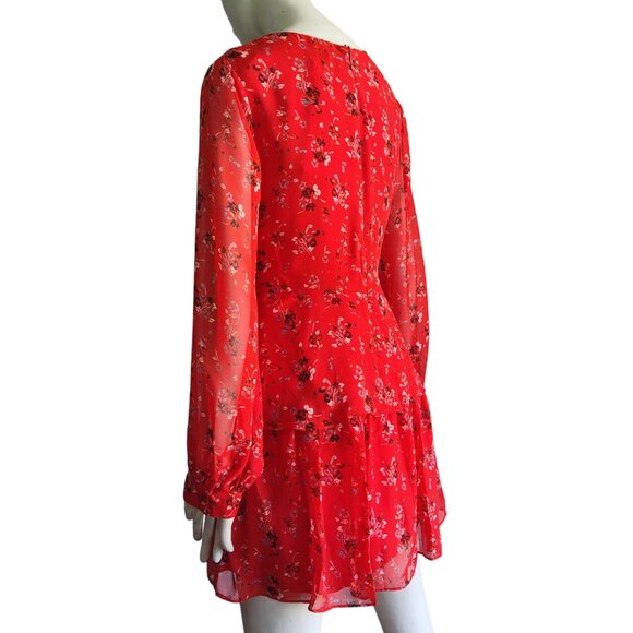 AAKAA Twist Bodice w Peplum Abstract Floral Sheer Flowy Mini Dress Lined S NWT - Picture 4 of 13